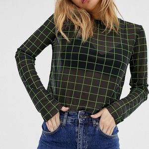 The Ragged Priest | Long Sleeve Mesh T-Shirt in Grid Check